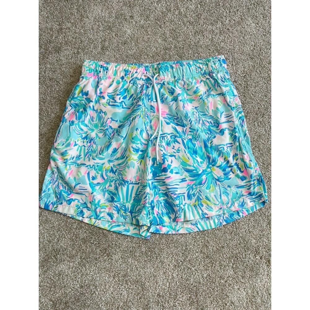 Lilly Pulitzer Mens Capri Swim Trunk Shorts M Blue Ibiza Cabana Mesh Lining